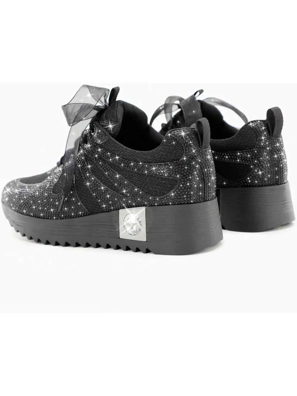 Women's Black With Mesh Glitter Sparkly Rhinestone High Top Trendy Sneakers